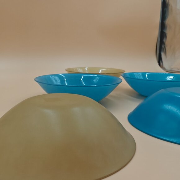 6 Vintage ARC France Glass 6.5” x 1.8” deep Bowls Matte 3 Yellow 3 Blue Set - Picture 8 of 10